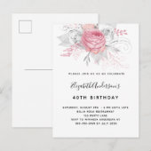 Birthday roze floralen elegant-wit-modern uitnodiging briefkaart (Voorkant / Achterkant)
