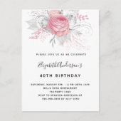 Birthday roze floralen elegant-wit-modern uitnodiging briefkaart (Voorkant)