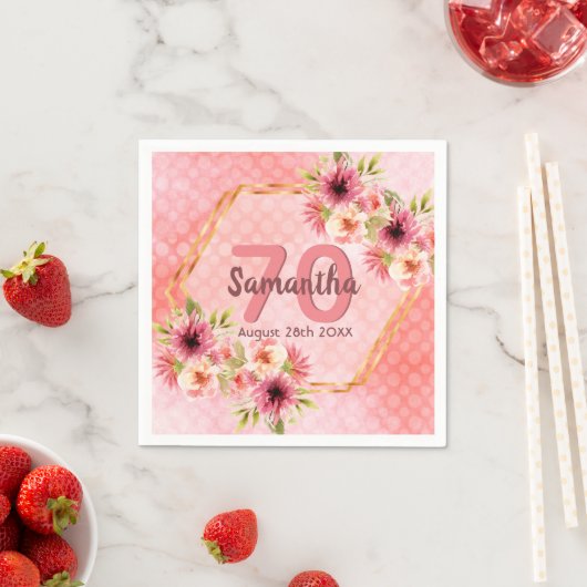 Birthday roze florals goudgeometrische naam servet (Insitu)