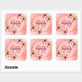 Birthday roze florals goudgeometrische naam vierkante sticker (Vel)