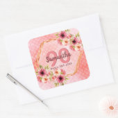 Birthday roze florals goudgeometrische naam vierkante sticker (Envelop)