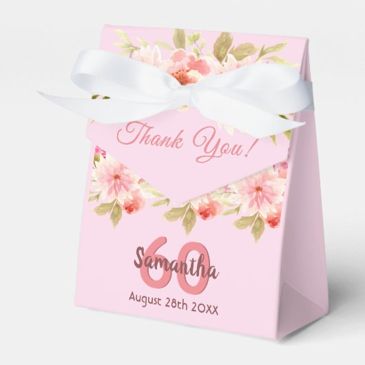 Birthday roze florals monogram bedankt bedankdoosjes (Voorkant Zijde)