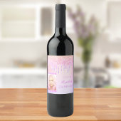 Birthday roze glitter druist holografische foto wijn etiket