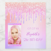 Birthday roze glitter druist holografische foto wijn etiket (Enkel label)