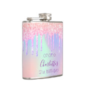 Birthday roze glitter druppelt naam holografisch o heupfles (Rechts)