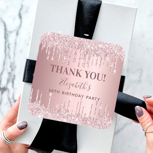 Birthday roze glitter dusty roos luxe Dank u wel Ronde Sticker