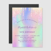 Birthday roze holografische uitnodiging magneet (Voorkant / Achterkant)