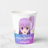 Birthday roze paarse anime kawaii meisjesnaam papieren bekers (Achterkant)
