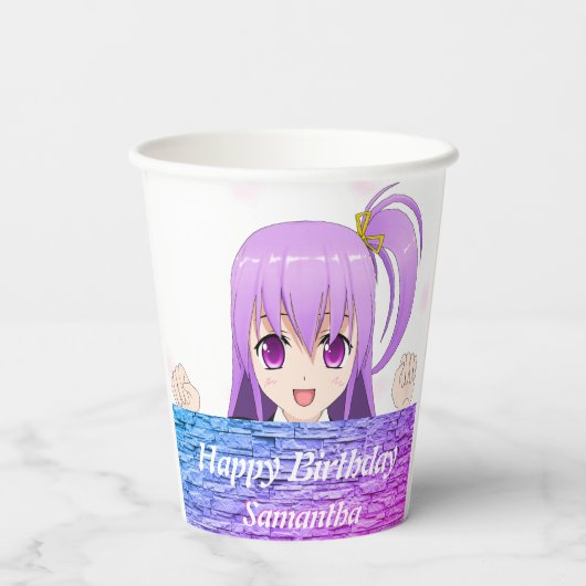 Birthday roze paarse anime kawaii meisjesnaam papieren bekers (Achterkant)