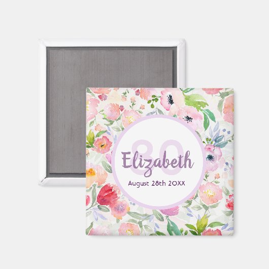 Birthday roze paarse bloemenmonogram magneet (Voorkant / Achterkant)