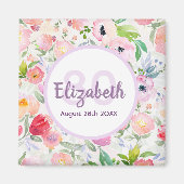 Birthday roze paarse bloemenmonogram magneet (Voorkant)