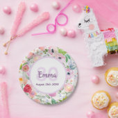 Birthday roze paarse bloemenmonogram papieren bordje (Feest)