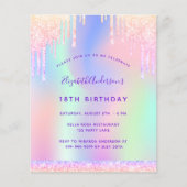 Birthday roze paarse druppels begrotingsuitnodigin flyer (Voorkant)