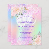 Birthday roze paarse glitter ballonnen uitnodiging (Voorkant / Achterkant)