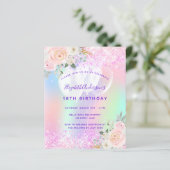 Birthday roze paarse glitter ballonnen uitnodiging (Staand voorkant)