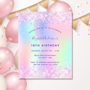 Birthday roze paarse glitter budget uitnodiging flyer