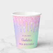 Birthday roze paarse glitter druppelt de regenboog papieren bekers (Achterkant)