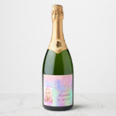 Birthday roze paarse glitter druppelt foto sparkling wijnetiket (Voorkant)