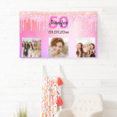 Birthday roze paarse glitter druppelt welkome foto spandoek (Insitu)