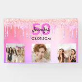 Birthday roze paarse glitter druppelt welkome foto spandoek (Horizontaal)