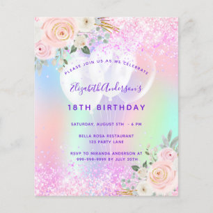 Birthday roze paarse glitter florale ballonbegroti flyer