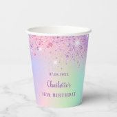 Birthday roze paarse glitter holografische naam papieren bekers (Achterkant)