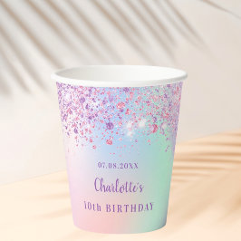 Birthday roze paarse glitter holografische naam papieren bekers