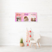 Birthday roze paarse glitterdruppels welkom spandoek (Insitu)