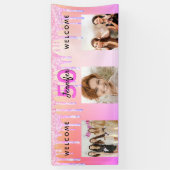 Birthday roze paarse glitterdruppels welkom spandoek (Verticaal)