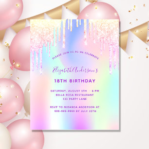 Birthday roze paarse holografische uitnodiging