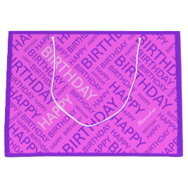 Birthday roze paarse typografisch gepersonaliseerd groot cadeauzakje