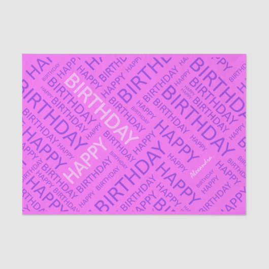 Birthday roze paarse typografisch gepersonaliseerd tissuepapier (Voorkant)