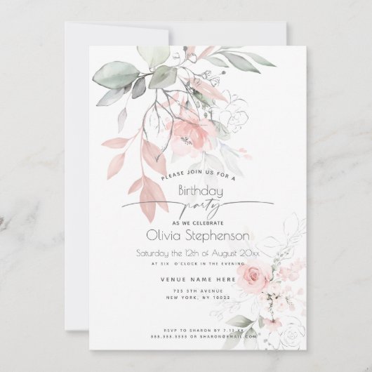 Birthday |  roze Roos Kaart (Voorkant)