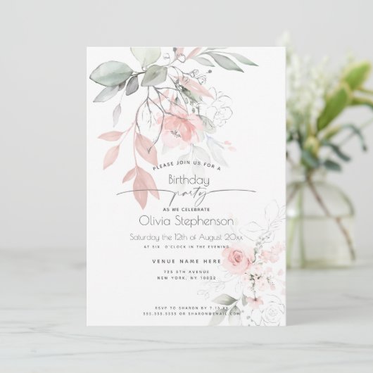 Birthday |  roze Roos Kaart (Staand voorkant)