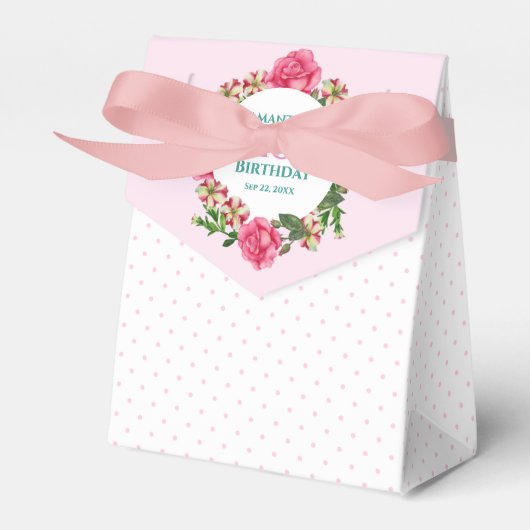 Birthday roze roze roodwitte petunia poka dots bedankdoosjes (Voorkant Zijde)