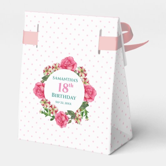 Birthday roze roze roodwitte petunia poka dots bedankdoosjes (Achterkant)