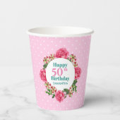 Birthday roze roze roodwitte petunia poka dots papieren bekers (Achterkant)