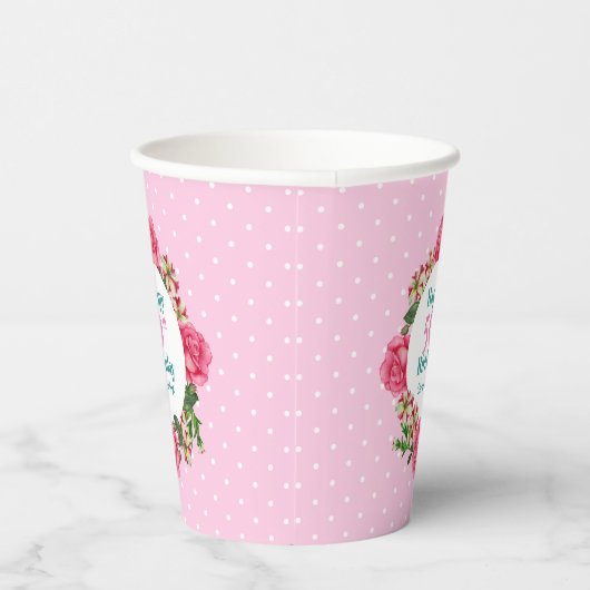 Birthday roze roze roodwitte petunia poka dots papieren bekers (Rechts)
