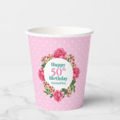 Birthday roze roze roodwitte petunia poka dots papieren bekers (Voorkant)