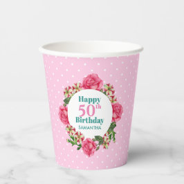 Birthday roze roze roodwitte petunia poka dots papieren bekers