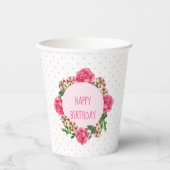 Birthday roze roze roodwitte petunia poka dots papieren bekers (Voorkant)