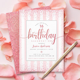 Birthday roze roze rozen goud glitter script aange kaart