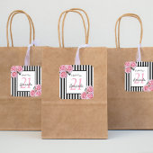 Birthday roze rozen zwarte strepen bedankt vierkante sticker