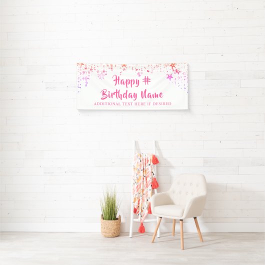 Birthday Roze sterren Penseelscript aangepast Spandoek (Insitu)