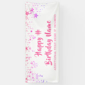 Birthday Roze sterren Penseelscript aangepast Spandoek (Verticaal)