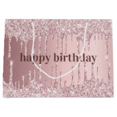 Birthday roze stoffige roos glitter druppelt luxe groot cadeauzakje (Voorkant)