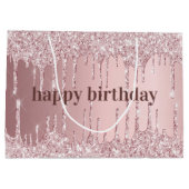 Birthday roze stoffige roos glitter druppelt luxe groot cadeauzakje (Achterkant)