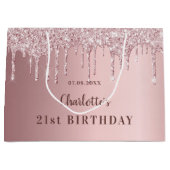Birthday roze stoffige roos glitter druppelt monog groot cadeauzakje (Voorkant)