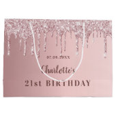 Birthday roze stoffige roos glitter druppelt monog groot cadeauzakje (Achterkant)