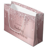 Birthday roze stoffige roos glitter druppelt monog groot cadeauzakje (Voorkant Gekanteld)